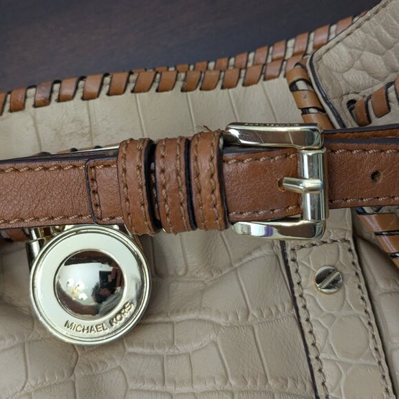 MICHAEL KORS Beige Croco Large Hamilton Whip-Stitch Chain Shoulder Bag  Satchel - Picture 15 of 15